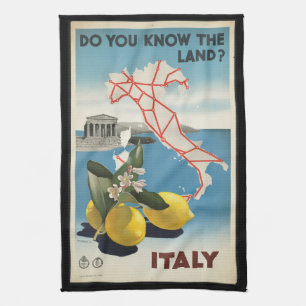 Linge De Cuisine Carte vintage de voyage d'Italie avec des citrons