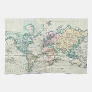 Linge De Cuisine Carte vintage du monde (1801)