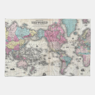 Linge De Cuisine Carte Vintage du monde (1852)