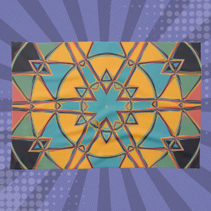 Linge De Cuisine Carton Mandala bleu jaune et orange