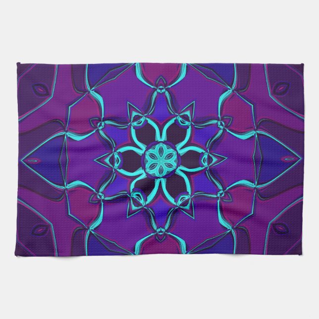 Linge De Cuisine Carton Mandala Flower bleu et violet (Horizontal)