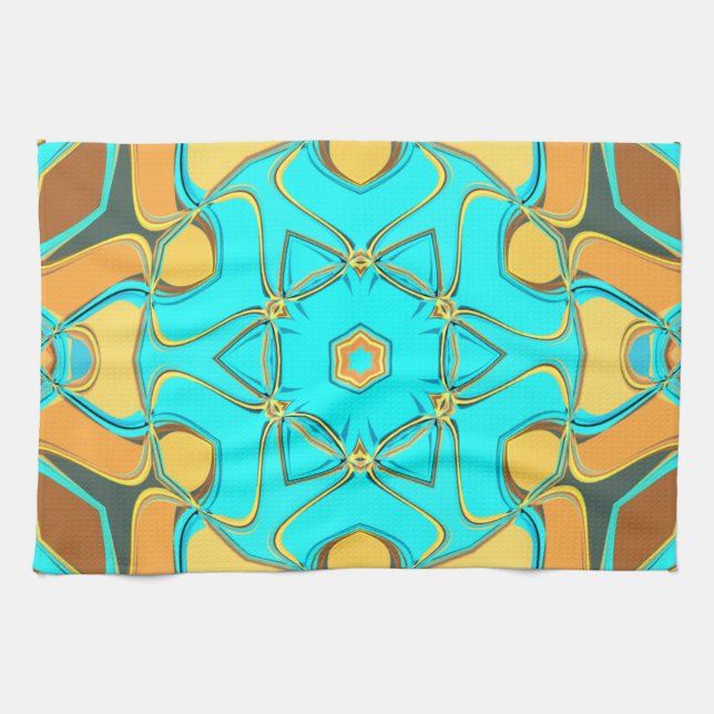 Linge De Cuisine Carton Mandala Flower Blue et orange (Horizontal)