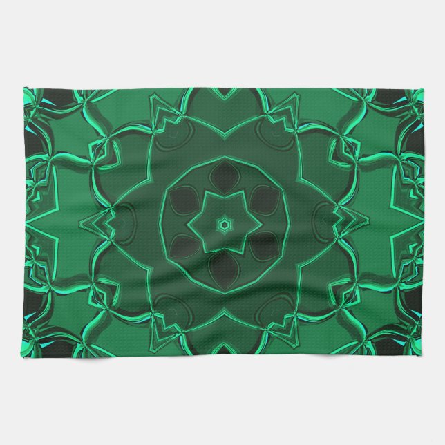 Linge De Cuisine Carton Mandala Flower Green (Horizontal)