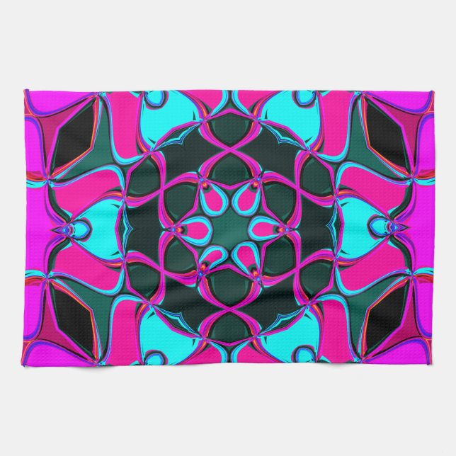 Linge De Cuisine Carton Mandala Flower rose et bleu (Horizontal)