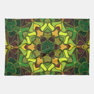 Linge De Cuisine Carton Mandala Flower vert Jaune et orange