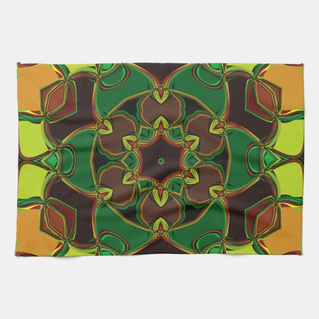Linge De Cuisine Carton Mandala Flower vert Jaune et orange (Horizontal)