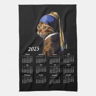 Linge De Cuisine Cat avec perle à oreille Vermeer Peinture 2025 Cal