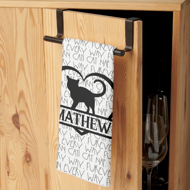 Linge De Cuisine Cat Sayings and Silhouette Heart Split Monogram  (Pliage en tiers)