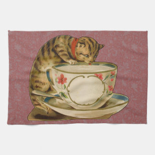 Linge De Cuisine Cat Teacup Cute Vintage Victorien