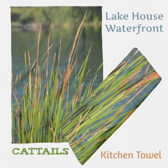 Linge De Cuisine Cattails sur le lac Waterfront Photographie (Créateur téléchargé)