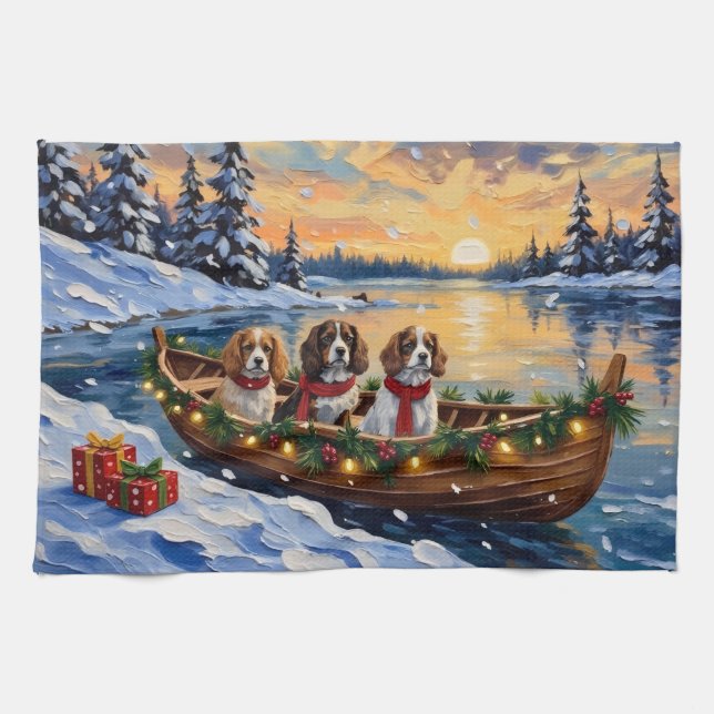 Linge De Cuisine Cavalier King Charles Spaniel Christmas Boat (Horizontal)