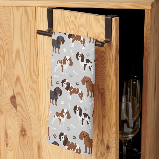 Linge De Cuisine Cavalier King Charles Spaniel Paws and Bones (Pliage en tiers)