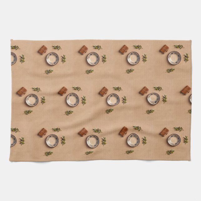 Linge De Cuisine ceramic plate leather journal and olive branches (Horizontal)