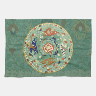 Linge De Cuisine Cercle vert bleu chinois vintage