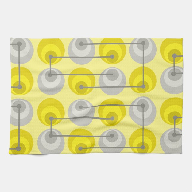 Linge De Cuisine Cercles du milieu du siècle gris jaune (Horizontal)