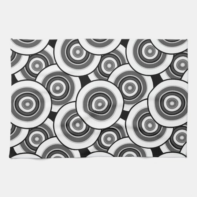 Linge De Cuisine Cercles et anneaux quadrillage géométrique noir et (Horizontal)