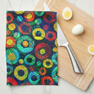 Linge De Cuisine Cercles géométriques rétro colorés Motif aléatoire