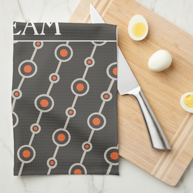 Linge De Cuisine Cercles gris orange Motif minimal (Quart Plié)