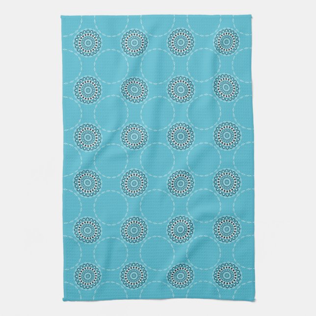 Linge De Cuisine Cercles kaléidoscope Turquoise Mandala (Vertical)