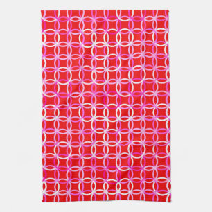 Linge De Cuisine Cercles modernes du milieu du siècle, rouge foncé