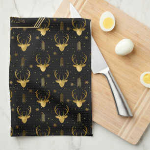 Linge De Cuisine Cerfs Antlers Flèches Motif de Noël Gold ID861
