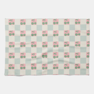 Linge De Cuisine Cerise esthétique rose verte À damiers Motif Y2K
