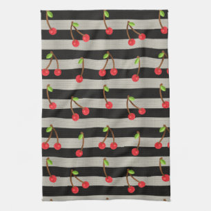Linge De Cuisine Cerise Rayures Noir & Blanc Moderne