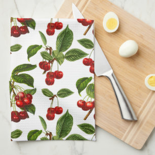Linge De Cuisine Cerises botaniques vintages Imprimer en blanc