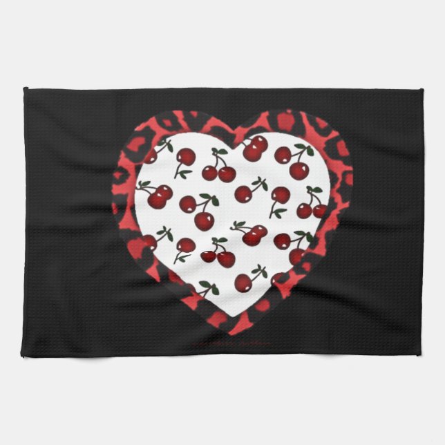 Linge De Cuisine Cerises RAB Empreinte de léopard Heart Rockabilly (Horizontal)