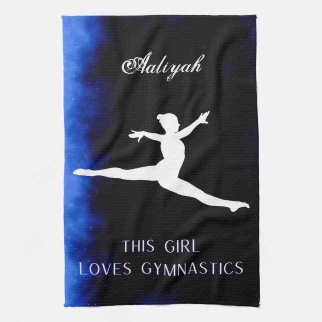 Linge De Cuisine Cette Fille Aime La Gymnastique Noir, Bleu, Blanc (Vertical)