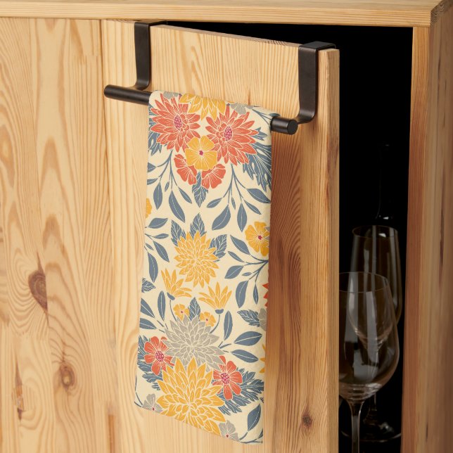 Linge De Cuisine Chaleureux Jaune, Orange & Bleu Floral (Pliage en tiers)