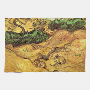 Linge De Cuisine Champ avec deux lapins par Vincent van Gogh
