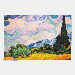 Linge De Cuisine Champ de blé Vincent Van Gogh avec Cyprès