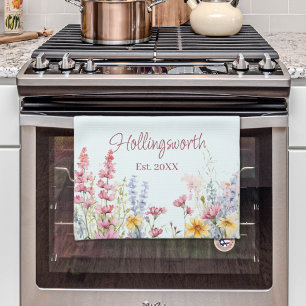 Linge De Cuisine Champ Fleur sauvage aquarelle personnalisé