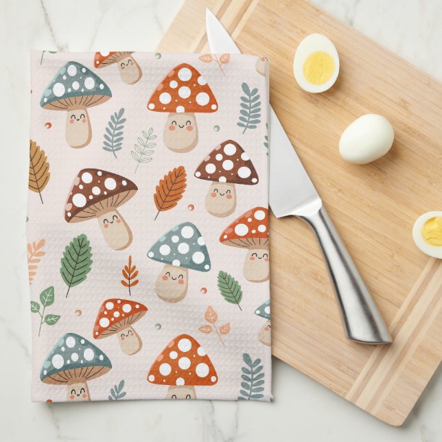 Linge De Cuisine Champignon, Feuillage d'automne, Motif de la natur (Quart Plié)