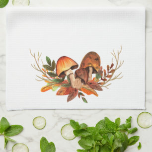 Linge De Cuisine Champignons Feuilles D'automne Rétro