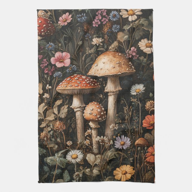 Linge De Cuisine Champignons Whimsical et Botanique Fleur sauvage (Vertical)