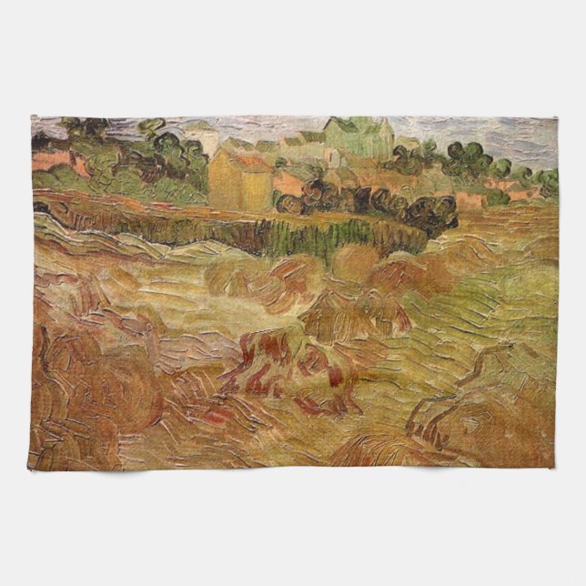 Linge De Cuisine Champs de blé avec Auvers par Vincent van Gogh (Horizontal)