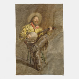 Linge De Cuisine Chantant Cowboy Espagnol avec Banjo jouant une cha