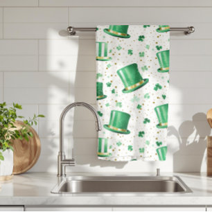 Linge De Cuisine Chapeaux verts dorés de luxe et trèfles blancs