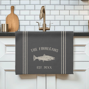 Linge De Cuisine Charbon Rustique Poisson Personnalisé