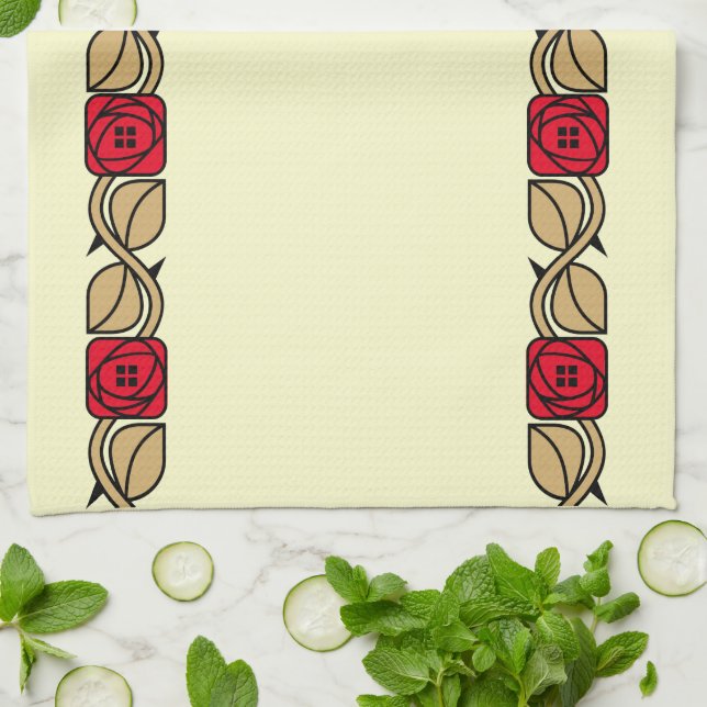 Linge De Cuisine Charles Mackintosh Arts & Artisanat Style Rose Fri (Plié)