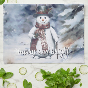 Linge De Cuisine Charmant Snowman Aquarelle Forêt d'hiver