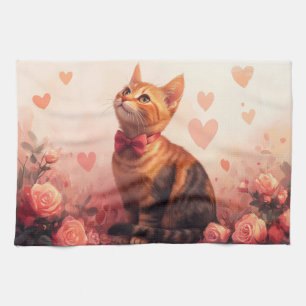 Linge De Cuisine Chat abyssinien avec Rose - Saint Valentin