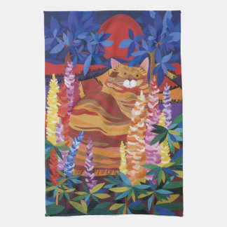 Linge De Cuisine Chat au gingembre dans le jardin