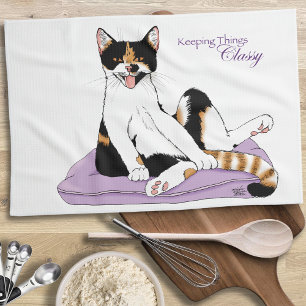 Linge De Cuisine Chat calicot fantaisiste violet classe 