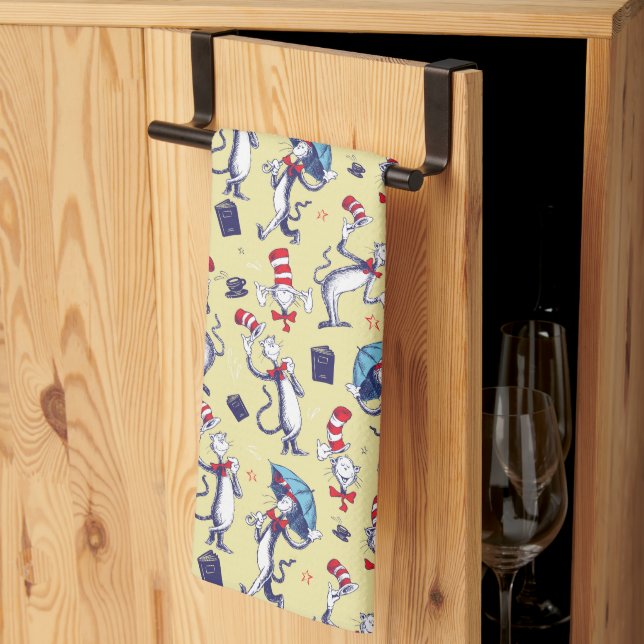 Linge De Cuisine Chat dans le Chapeau | Motif Jaune (Pliage en tiers)
