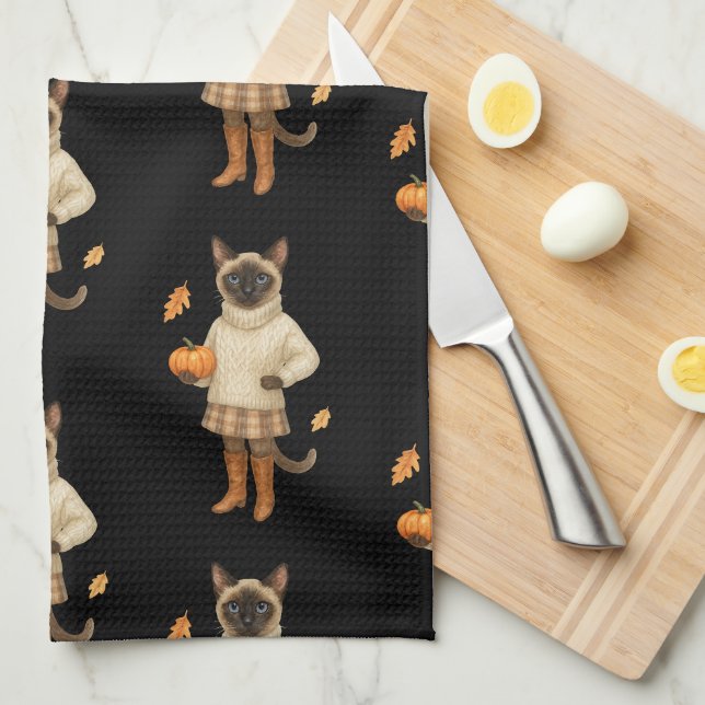 Linge De Cuisine Chat d'automne avec café pour Thanksgiving (Quart Plié)