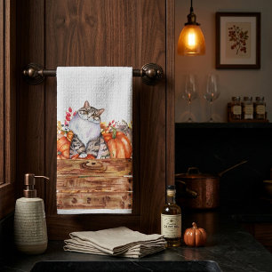 Linge De Cuisine Chat d'automne et citrouilles dans une boîte
