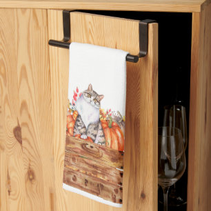 Linge De Cuisine Chat d'automne et citrouilles en boîte